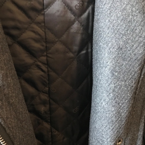 New Cole Haan SZ 14 Charcoal Wool Duffle Coat with Hood and Leather Trims - Picture 3 of 4